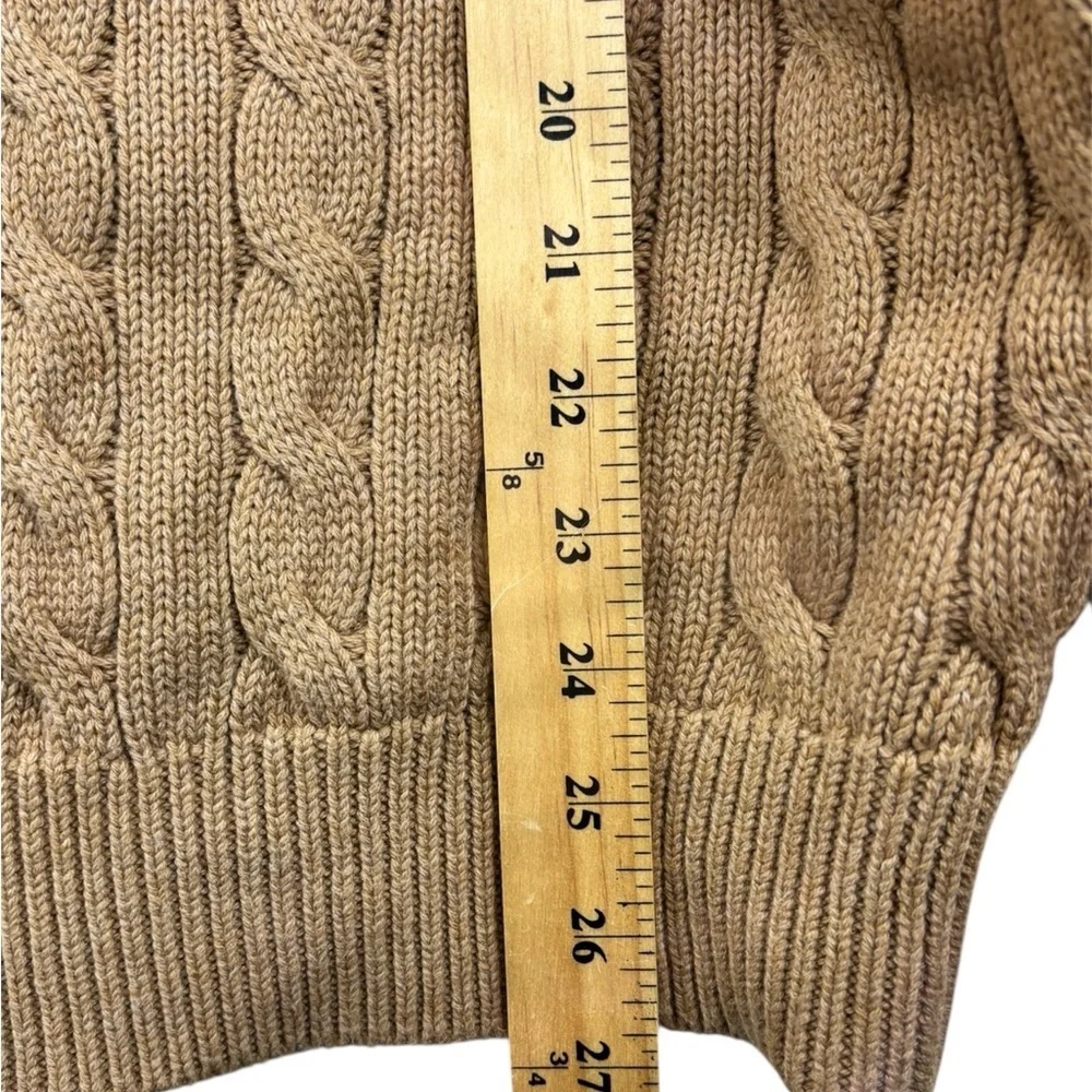 J. Crew Men's Cable Knit Camel Crewneck Sweater Size L Preppy Quiet Luxury